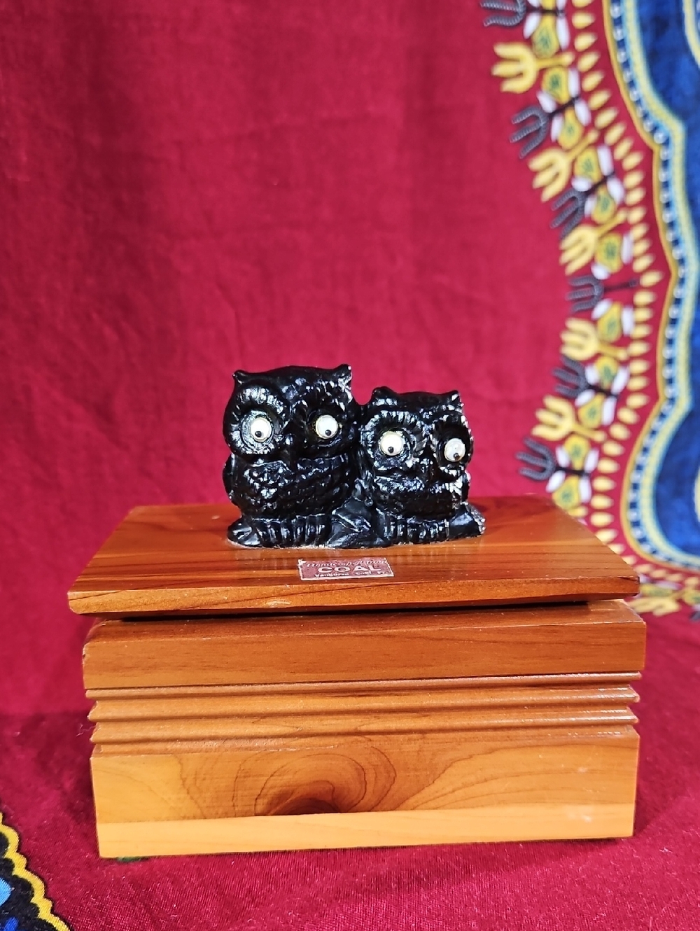 Vintage Vanguard Coal Owl Cedar Box Handcrafted Trinket Keepsake Box